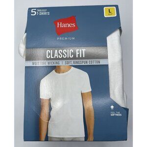 Hanes Premium Mens Short‎ Sleeve Crewneck T-Shirt 5pk White Size Large